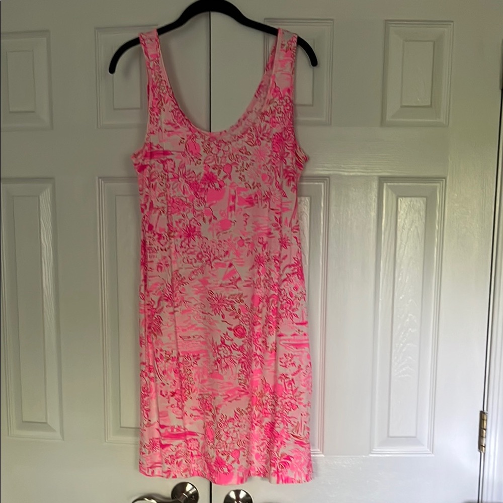 Pink Floral Sleeveless Dress/ casual t-shirt dress